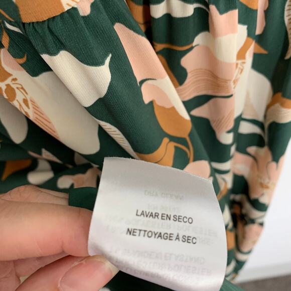 Gal Meets Glam Womens Tiered Midi Dress Tegan Floral Ruched Puff Sleeve Green 4P - Picture 16 of 16